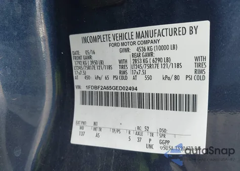 2016 Ford F-250 Xl z USA, uszkodzony, nr VIN 1FDBF2A65GED02494